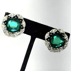 Vintage Sarah Coventry green glass rhinestone clip on earrings